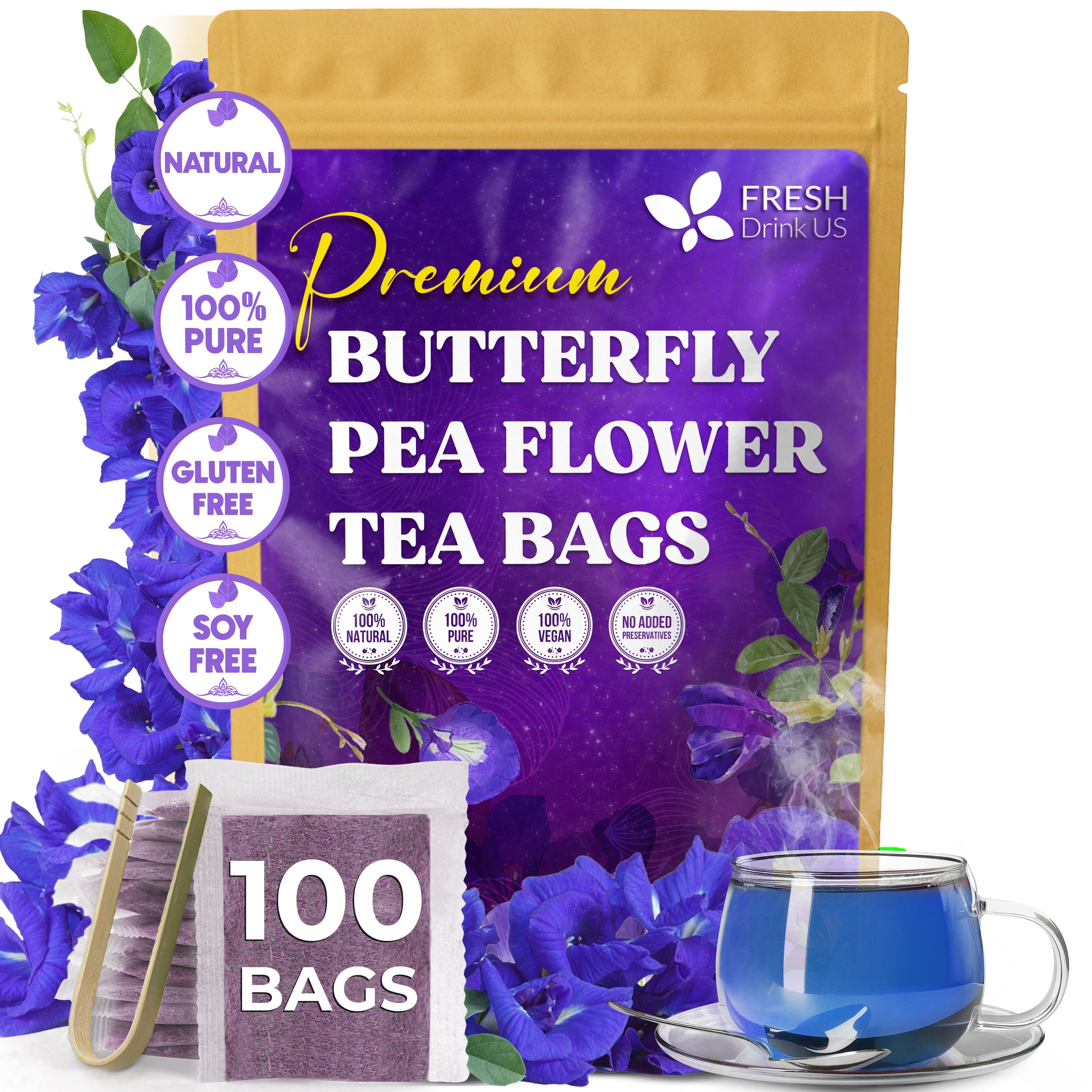 Butterfly Pea Flower Tea Bags — 100% Natural Herbal Tea