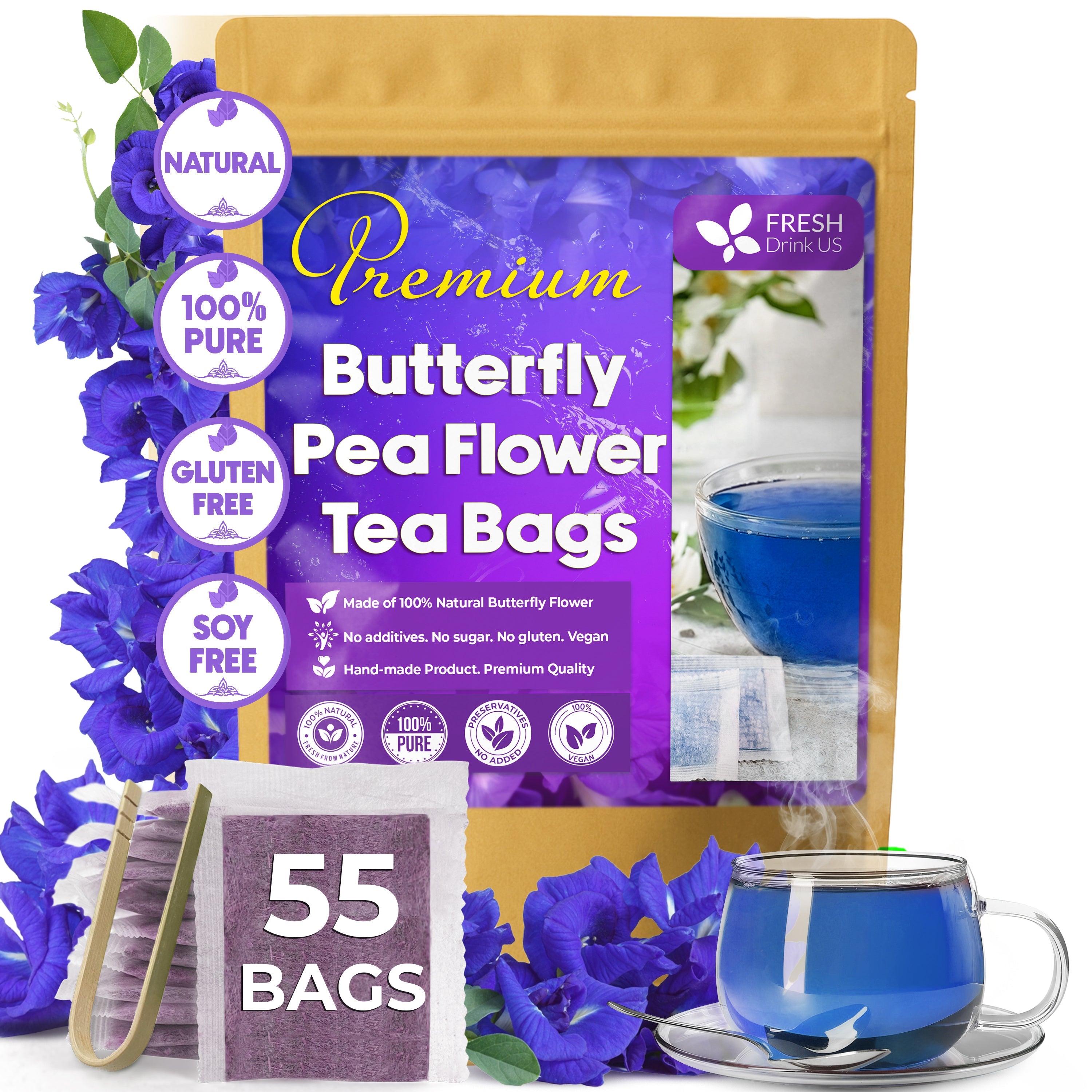 Butterfly Pea Flower Tea Bags — 100% Natural Herbal Tea