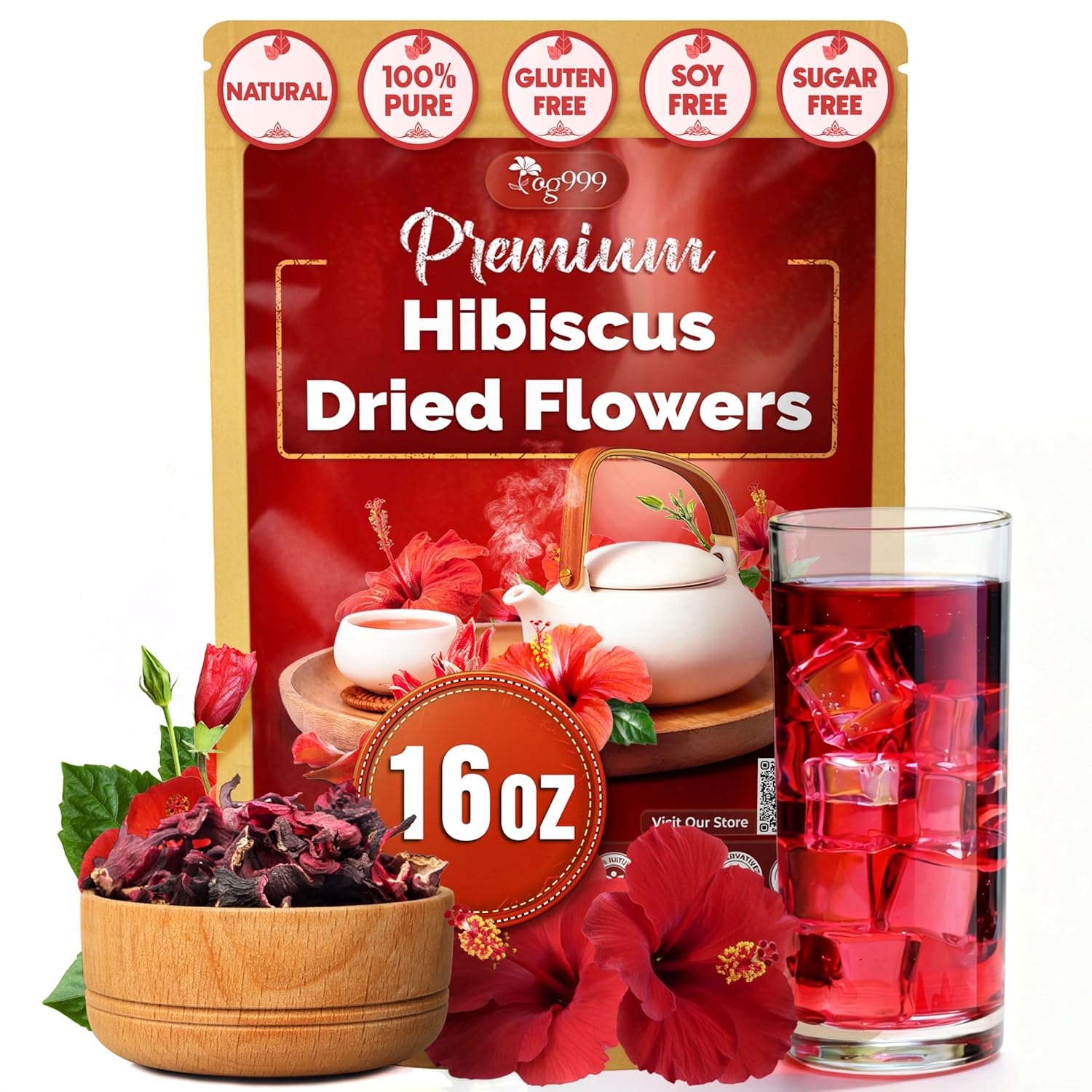 Hibiscus Dried Flowers Tea Bags — 100% Natural Herbal Tea
