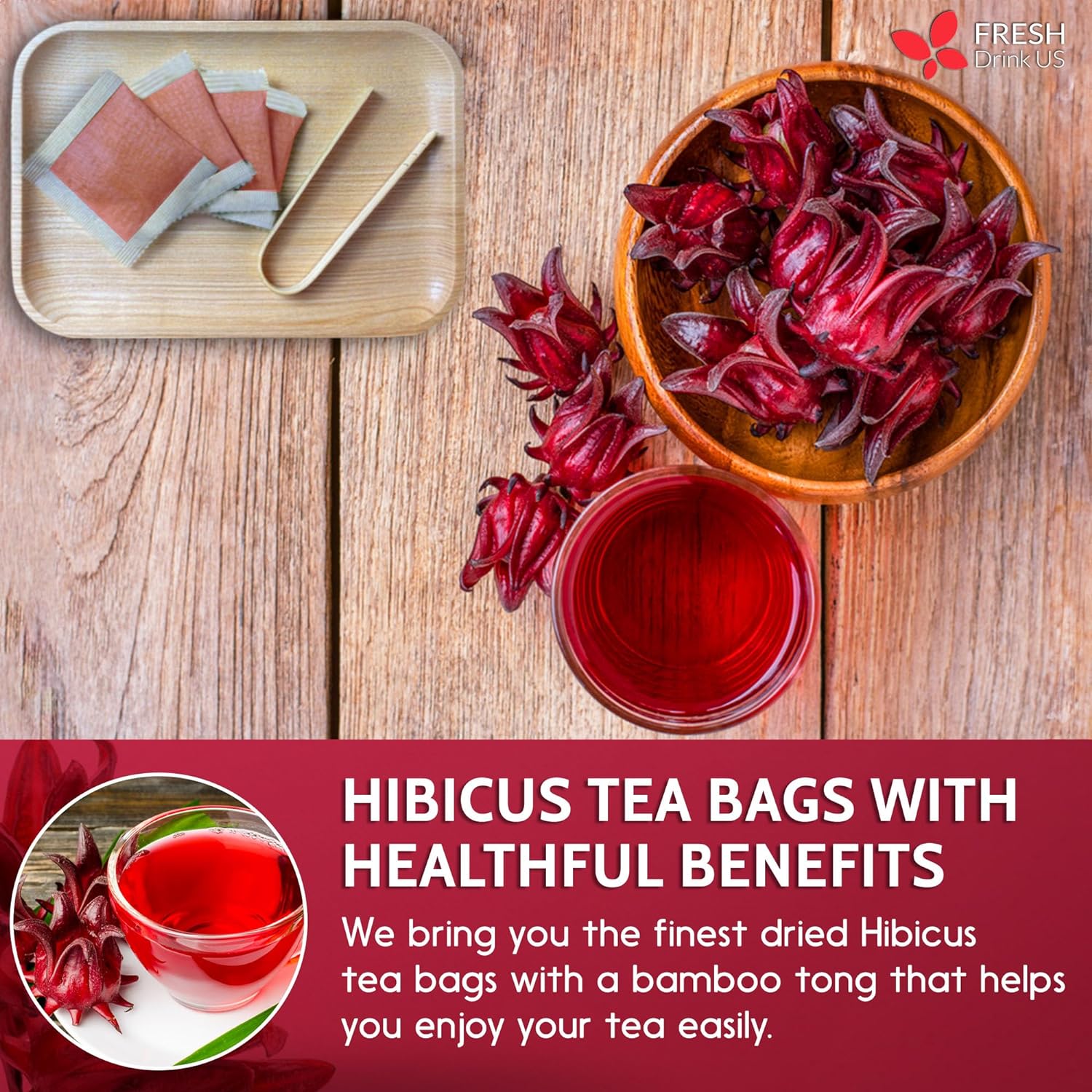 Hibiscus Dried Flowers Tea Bags — 100% Natural Herbal Tea