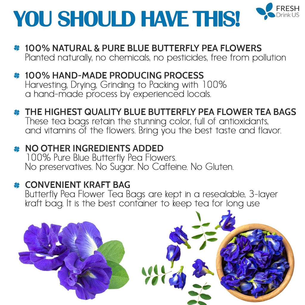 Butterfly Pea Flower Tea Bags — 100% Natural Herbal Tea