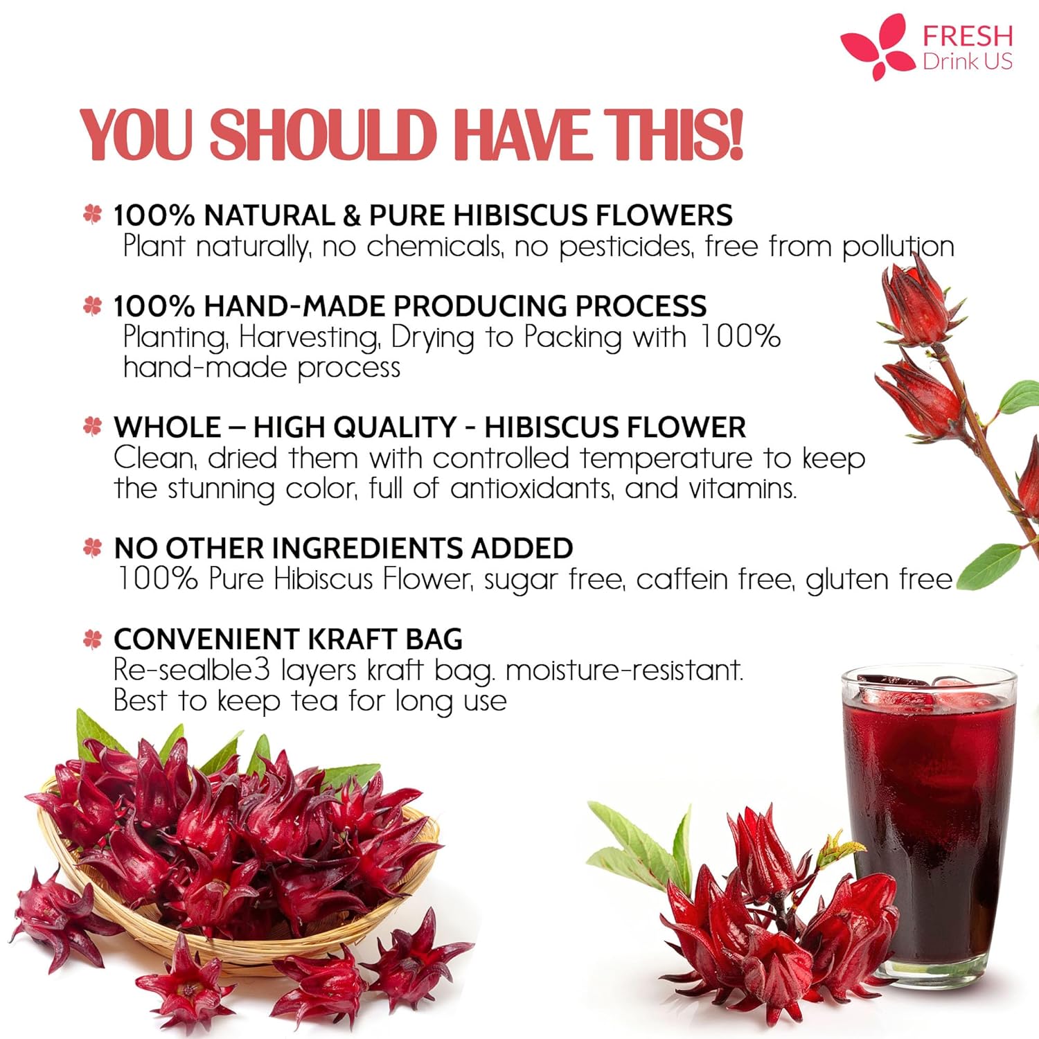 Hibiscus Dried Flowers Tea Bags — 100% Natural Herbal Tea