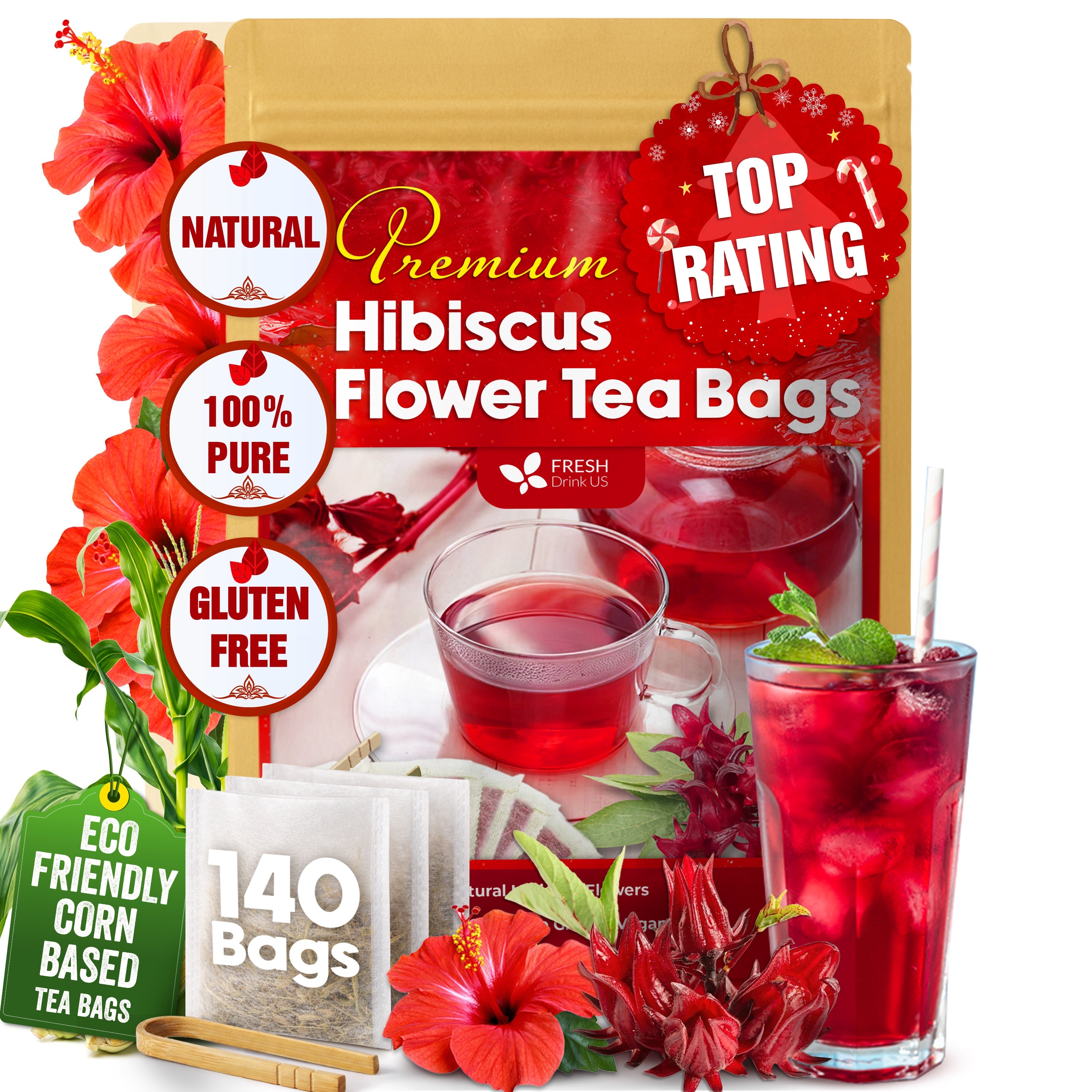 Hibiscus Dried Flowers Tea Bags — 100% Natural Herbal Tea